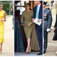 (L-R) Meghan, Duchess of Sussex wears Prada on June 26, 2018 in London, England; Meghan, Duchess of Sussex wears Brandon Maxwell on July 05, 2018 in London, England; The Duchess of Sussex (with the Duke of Sussex) wears Ralph Lauren on July 09, 2018 in London, England; Meghan, Duchess of Sussex wears Dior on July 10, 2018 in London, England; The Duke of Sussex and Duchess of Sussex, wearing Givenchy on July 10, 2018 in Dublin, Ireland.